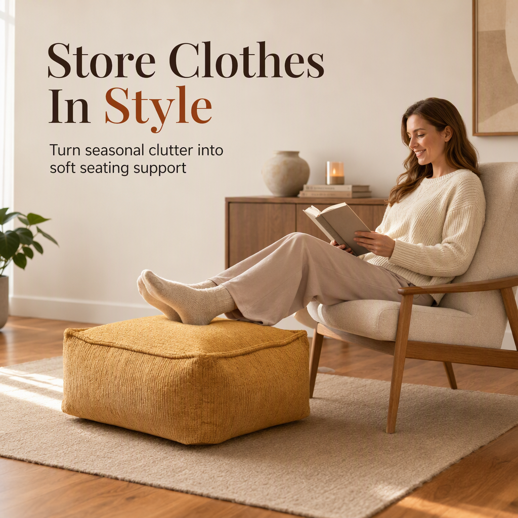 Storage Stool Cover: Fill with Clothes, 100kg Support, Wide Zipper, Washable, 45x45x23cm