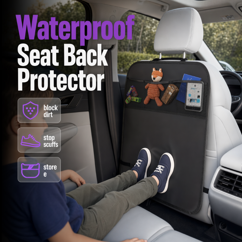 Car Backseat Kick Mat Protector: Waterproof, Storage Pockets