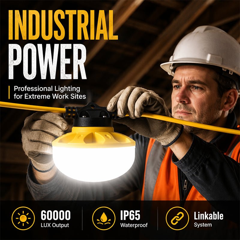 LED Construction Work Light String – Bright, Portable & Easy to Hang, Light Up Building Sites, Garages & Workshops With Less Fuss