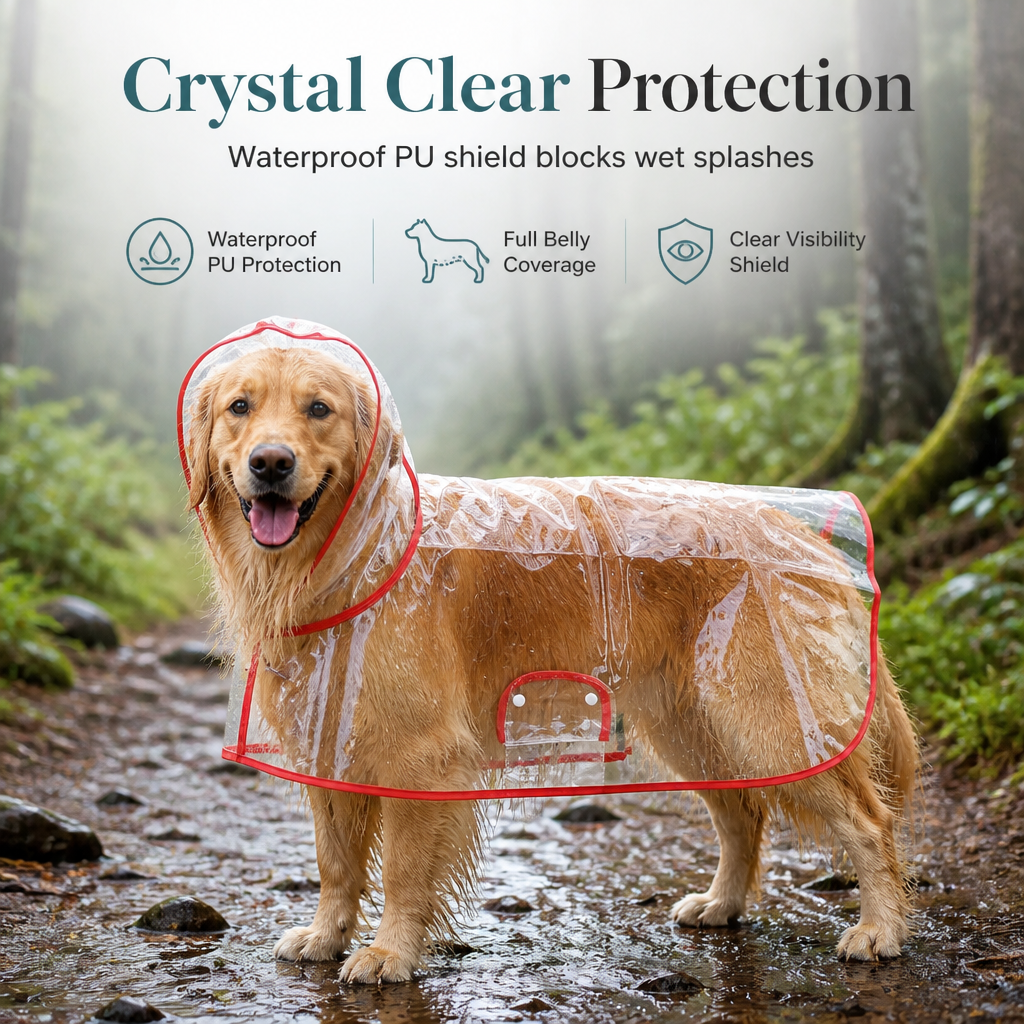 Transparent Waterproof Dog Raincoat – Keep Your Pup Dry & Visible on Rainy Walks