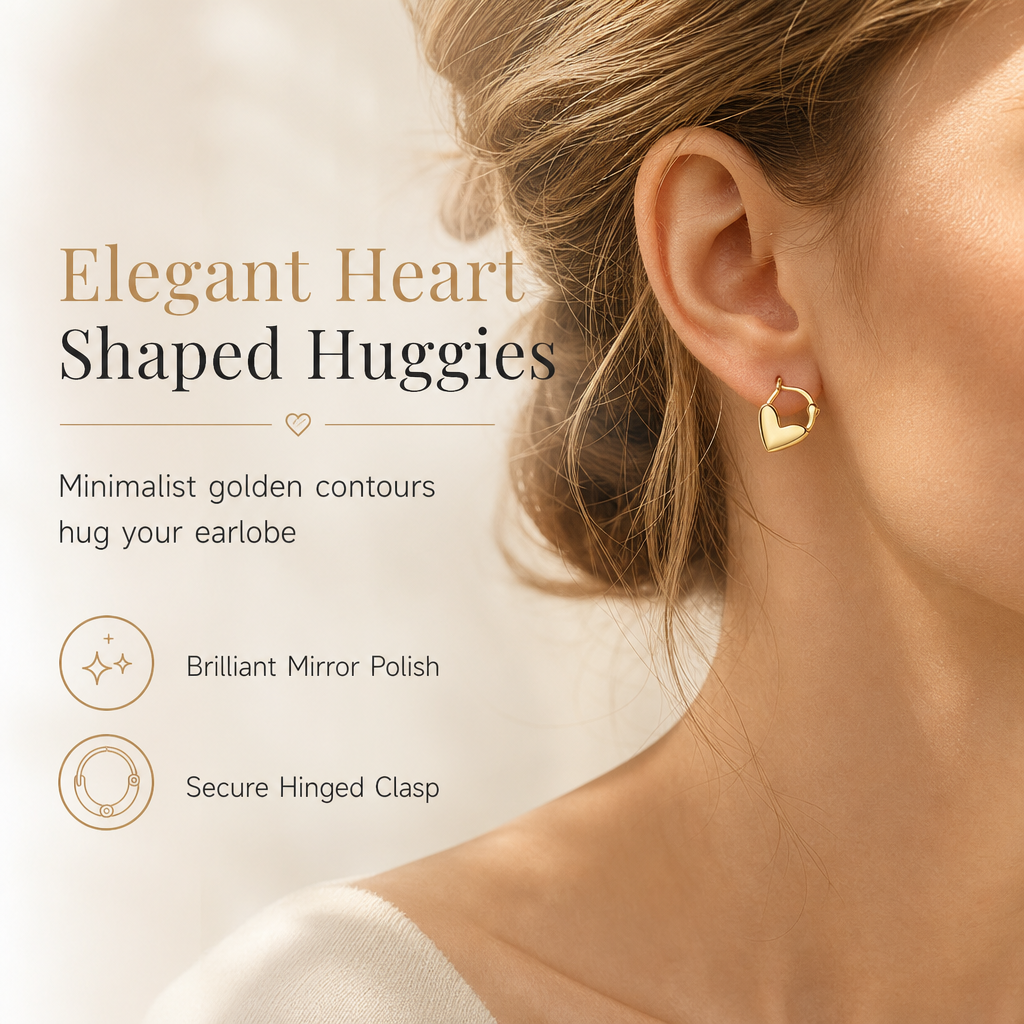Minimalist Smooth Heart Huggie Hoop Earrings for Women
