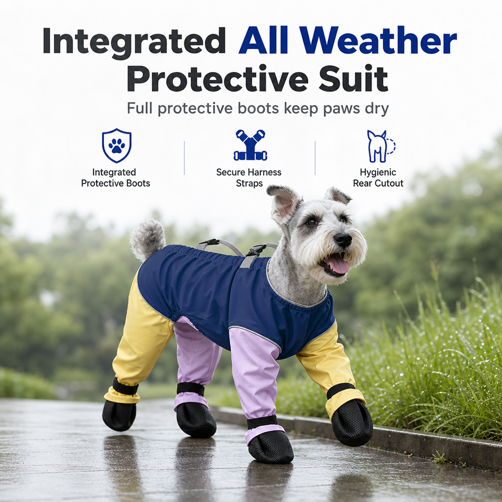 Waterproof Non Slip Dog Boots Soft Sole Paw Protectors for Small and Medium Dogs(Jumpsuit + Rain Boots)